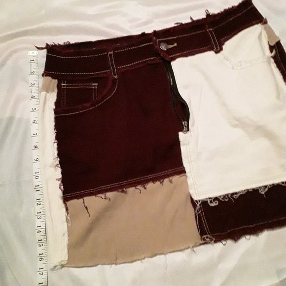 Jeans Colorblock Patchwork Frayed Mini Skirt  Women's Size XXL NWOT - Picture 4 of 6